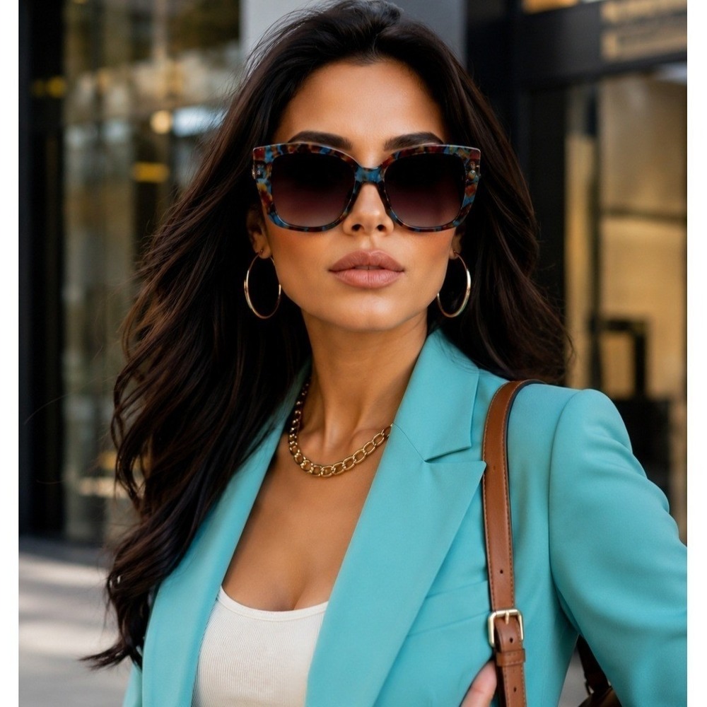 Oscar de la Renta Luxury Oversized Blue Tortoise Square Sunglasses Women